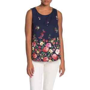 DR2 By Daniel Rainn Sleeveless Shell Blouse In Indigo Floral Size Petite S PS